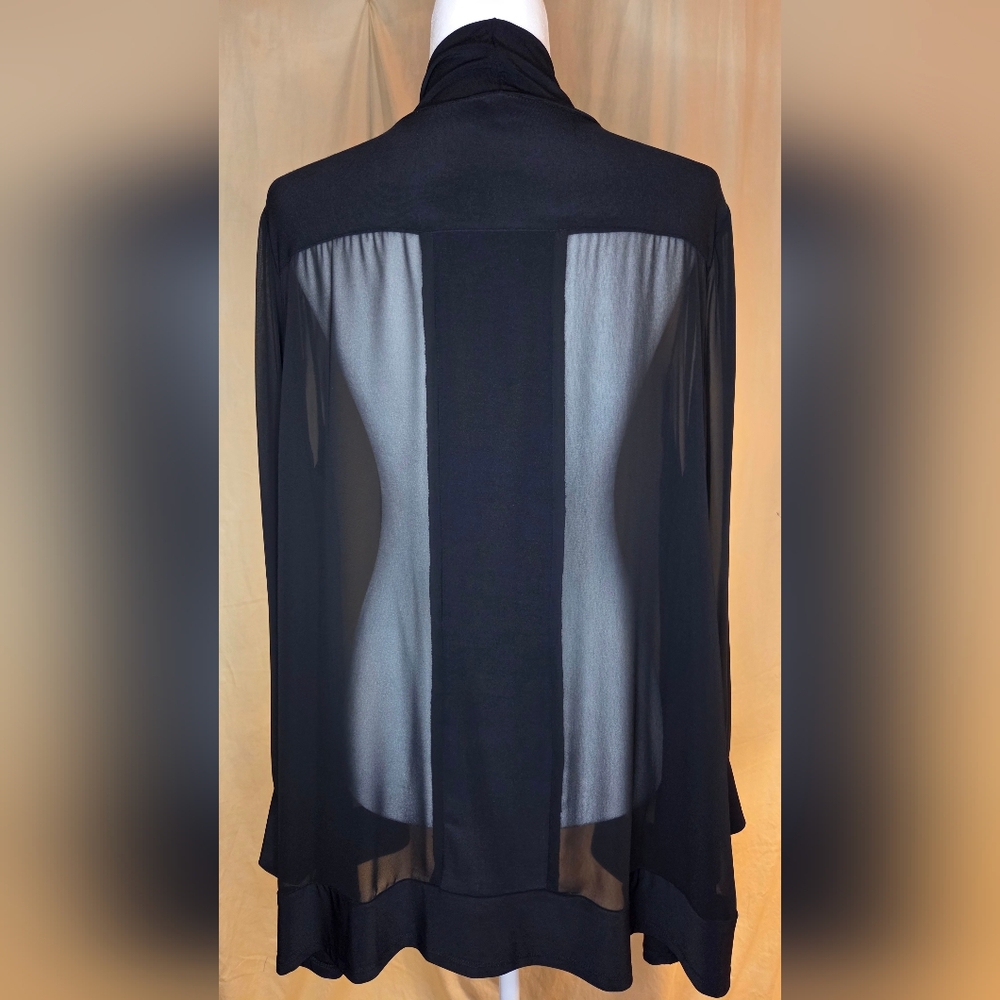 Last Tango Open-Front Sheer Chiffon Cardigan Long-Sleeved Black Jacket - Picture 6 of 7